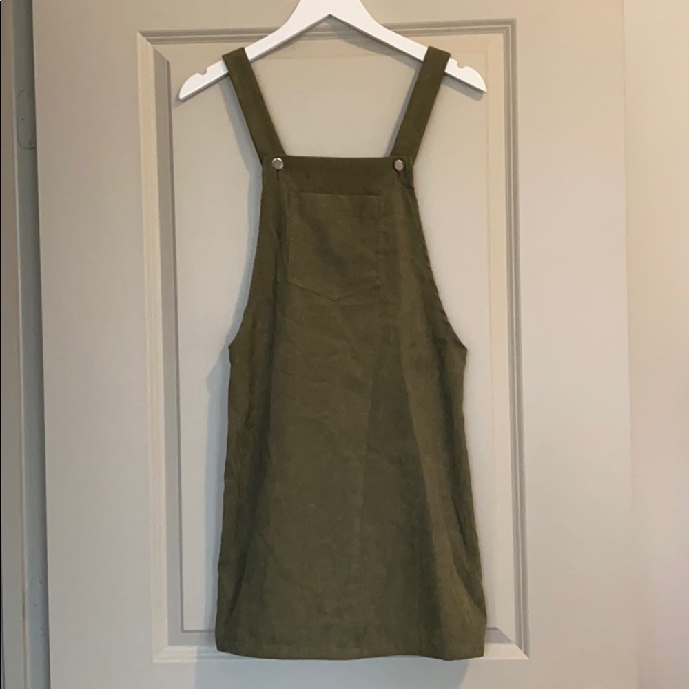 Olive corduroy overall dress